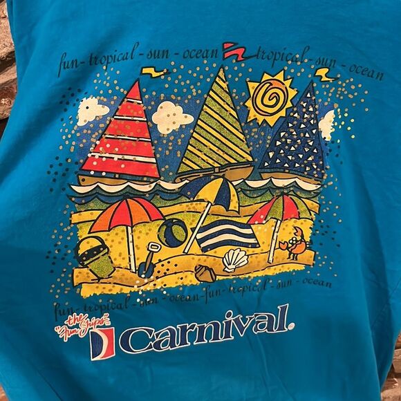 Vintage Single Stitch Carnival Cruise Line Beach Scene Short Sleeve Crewneck Tee - Picture 2 of 6